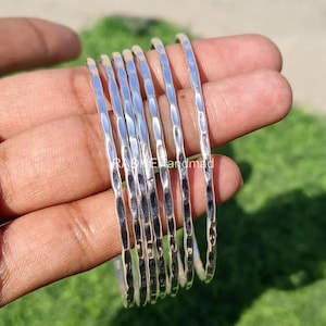 Solid Sterling Silver Hammered Bangle, 7 Set Bangles, Stacking Bangles, 7 Day Bangle, Boho Bangle, Attractive Bangle, Women Gift Bangle Set.