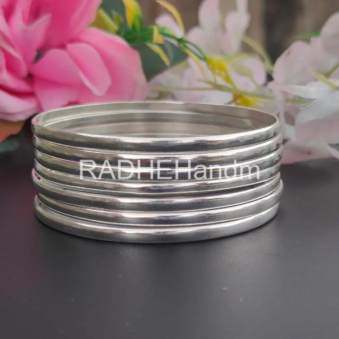925 Sterling Silver Bangles, Round Wrist Stack, Set of 7 Stacking ...