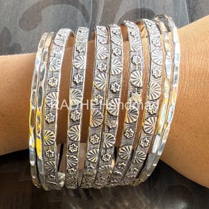Solid 925 Silver Bangle, Set Of 7 Bangle, Silver Bangle, Handmade Bangle, Women Bangle, Hammered Bangle, 7 Day Bangles, Stacking Bangle.