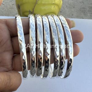 Set of 7 Bangles, 925 Sterling Silver Hammered Bangles, Semanario, Stacking Bangles,7 Day Bangles ,Half Round Bangles, Thin Sparkly Bangles.