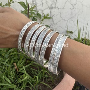 925 Sterling Silver Bangle Set Of 7 Bangle Wide Bangle Handmade Bangle Thick Designer Bangle 7 Day Bangles Stacking Bangle .