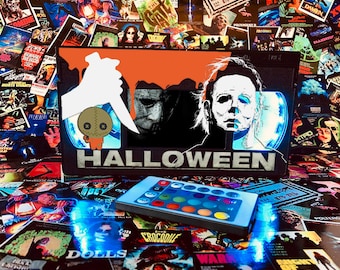 Lampa VHS Retro kasety VHS Lampka nocna Lampa stołowa Horror światło VHS straszny plakat filmowy Wydruk VHS Sztuka 70 80 90 Horror prezent Halloween Prezent