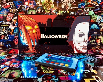 Kasety VHS z horrorem Lampa VHS Retro VHS Lampka nocna Lampa stołowa VHS Horror Światło VHS Straszny plakat filmowy Wydruk VHS 70 80 90 Horror Halloween Prezent