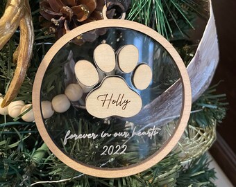 Personalized Pet Memorial Ornament 2024 - Forever in Our Hearts - Dog Loss Gift - Engraved Pet Keepsake,  Custom Pet Memorial Ornament