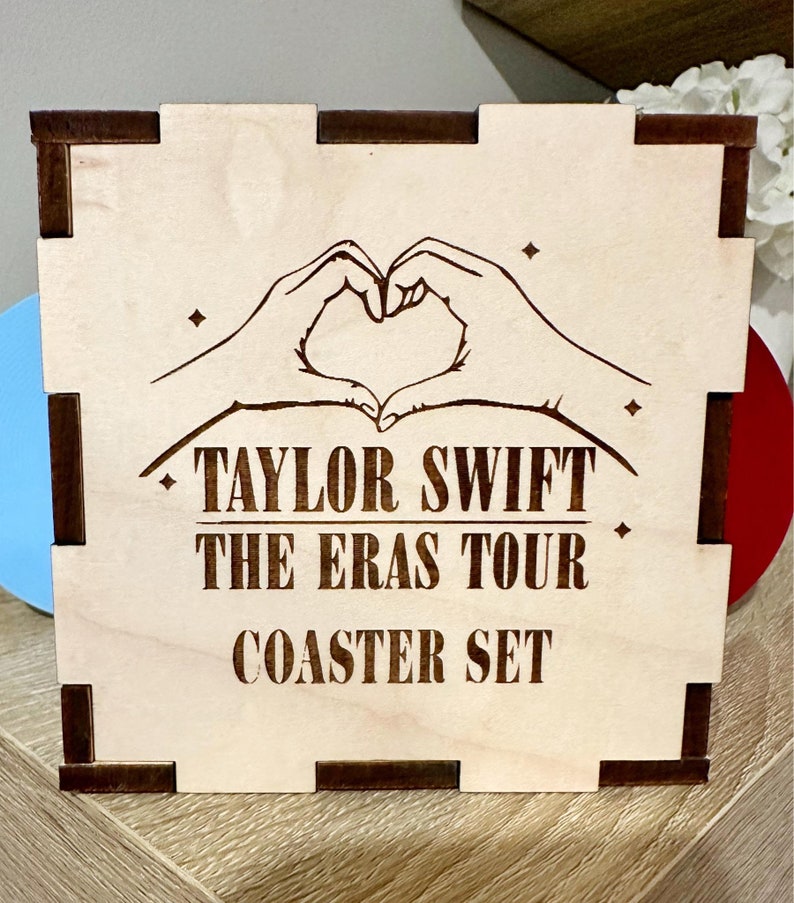 Taylor Swift Coasters Set of 5 with Box, Taylor Swift Eras Tour Gift, Taylor Swift Lover, Swiftie Gift, Taylor Swift Album Coaster Set image 4