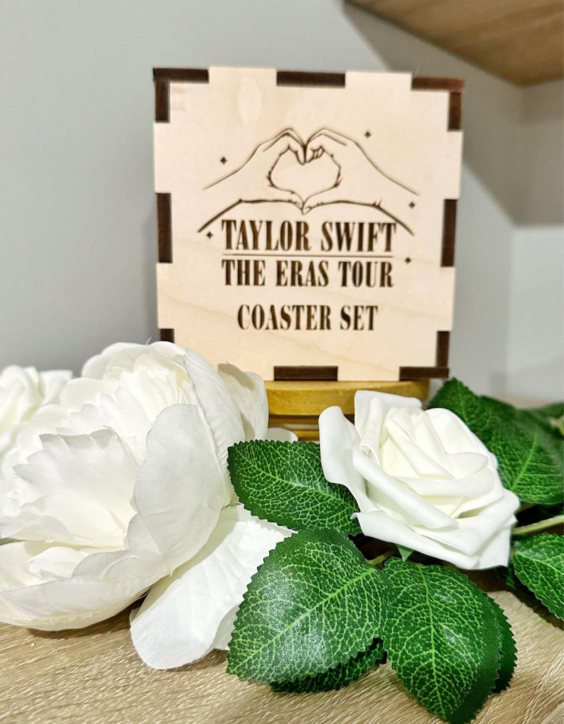 Taylor Swift Coasters Set of 5 with Box, Taylor Swift Eras Tour Gift, Taylor Swift Lover, Swiftie Gift, Taylor Swift Album Coaster Set image 6