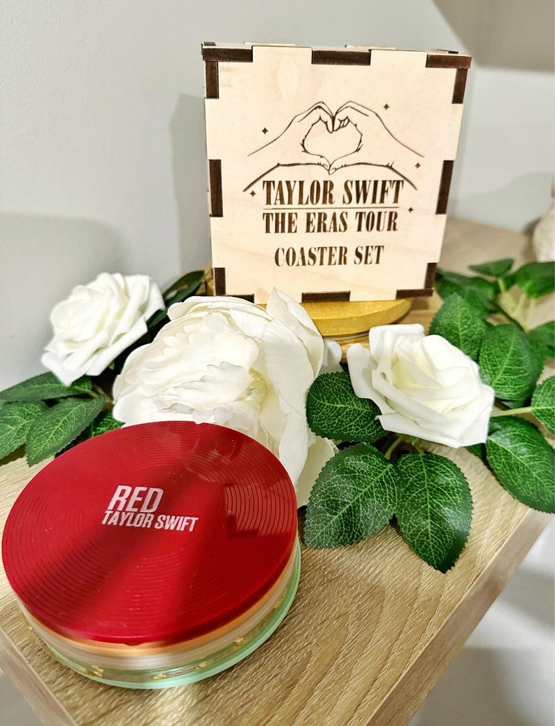 Taylor Swift Coasters Set of 5 with Box, Taylor Swift Eras Tour Gift, Taylor Swift Lover, Swiftie Gift, Taylor Swift Album Coaster Set image 3