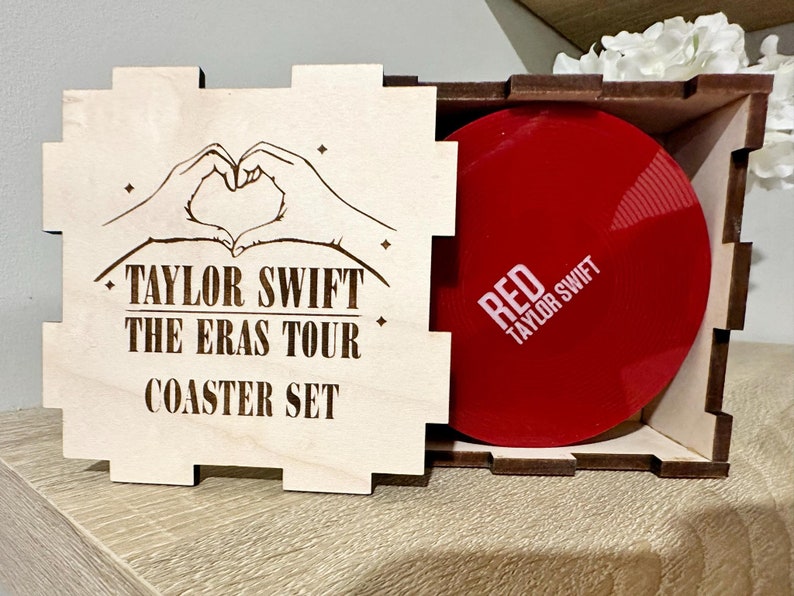 Taylor Swift Coasters Set of 5 with Box, Taylor Swift Eras Tour Gift, Taylor Swift Lover, Swiftie Gift, Taylor Swift Album Coaster Set image 5