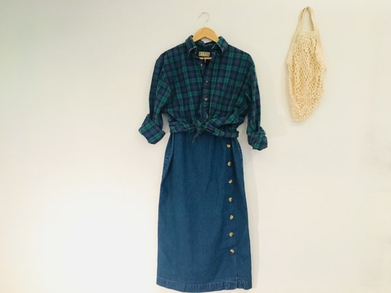 vintage '90s denim button front long skirt, maxi j