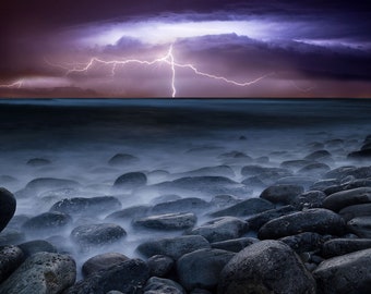 Night thunderstorm | Beach | lightning | Nature | fine art print | Contemporary Art Prints | Landscape | home décor | Canvas | wall art