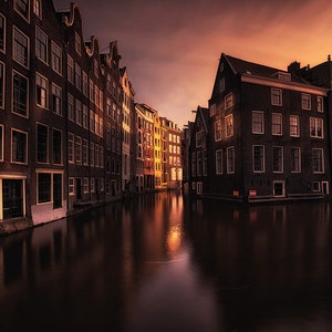 Amsterdam Canal | Sunset | Fine Art Print | Wall Art | Home Décor | Living Room Décor | Cityscape | Canvas | Amsterdam | Netherlands