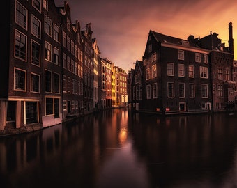 Amsterdam Canal | Sunset | Fine Art Print | Wall Art | Home Décor | Living Room Décor | Cityscape | Canvas | Amsterdam | Netherlands