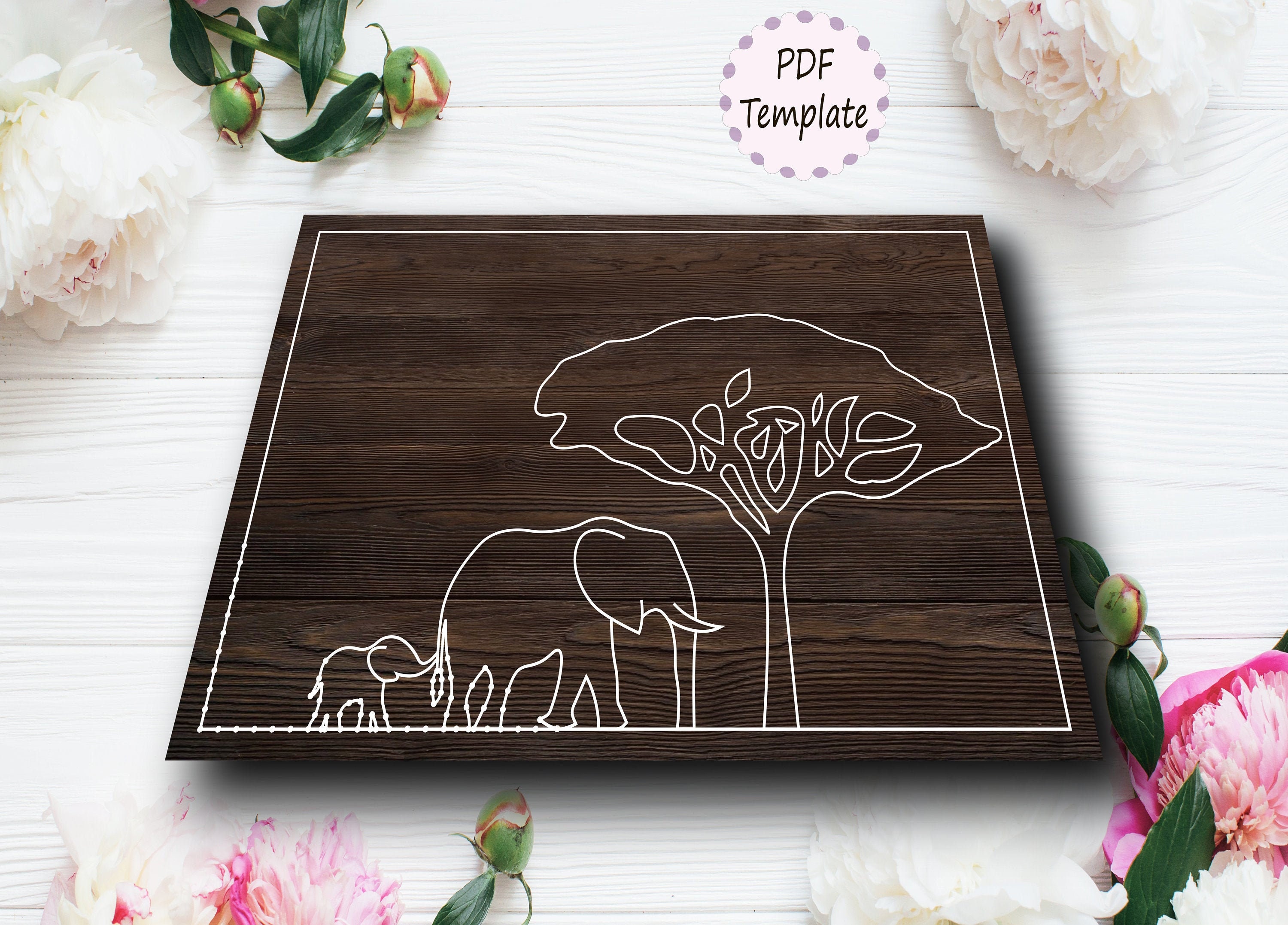 String Art Template Safari Elephant with Baby Pattern Etsy