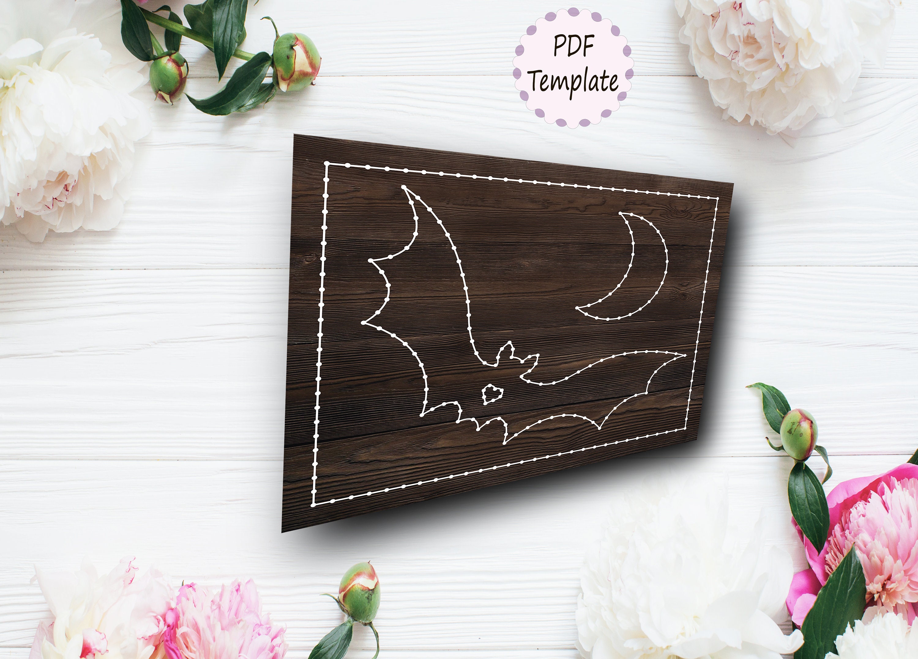 Halloween Bat String Art Template Pattern Bat String Art Etsy
