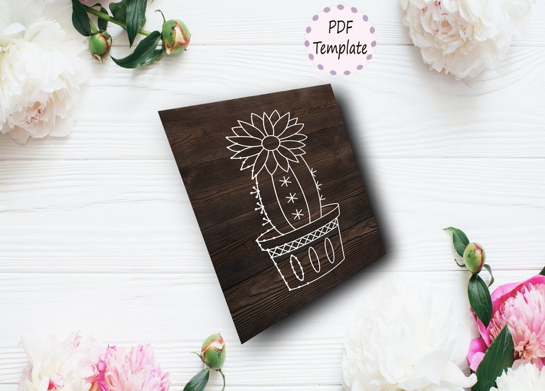 String Art Template Cactus With Flower Pattern Stencil Etsy