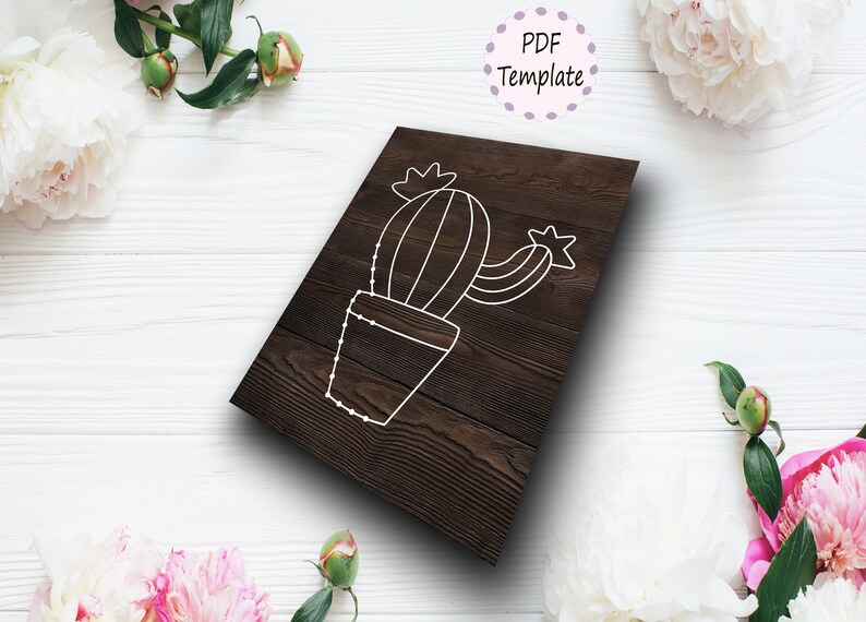 String Art Template Cactus Pattern Stencil Cactus PDF Design Etsy
