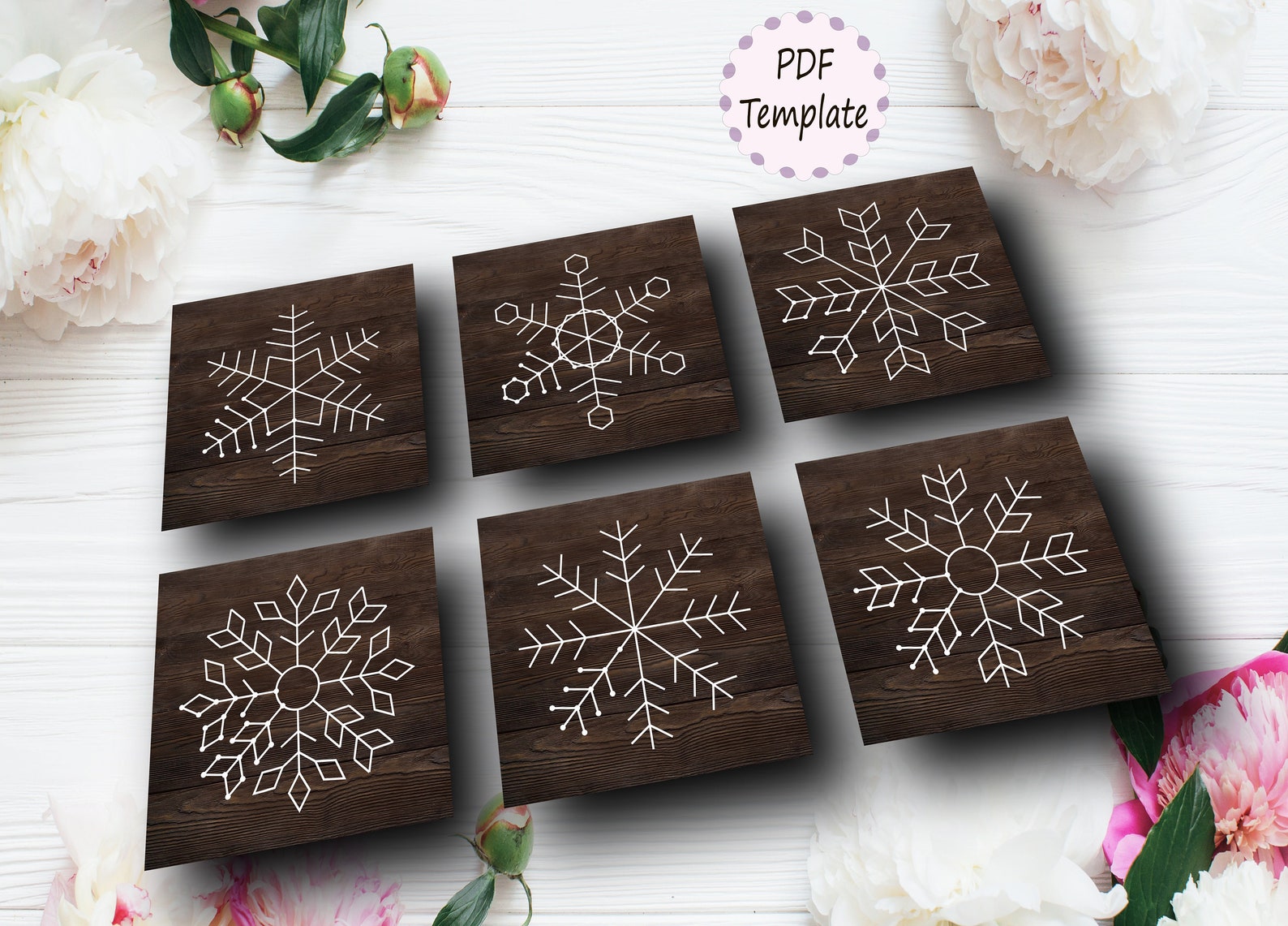 string-art-snowflake-set-template-pattern-6-pieces-snowflake-etsy