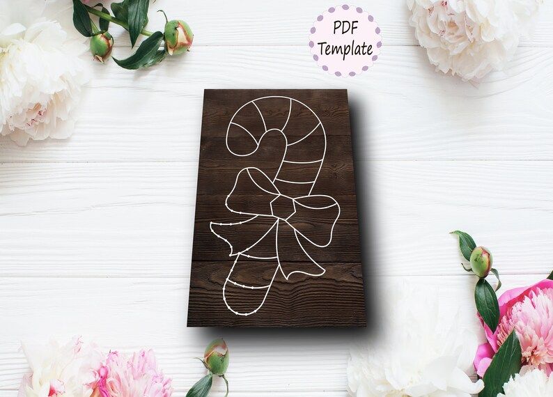 String Art Candy Cane Template Pattern Christmas Cande Cane Etsy