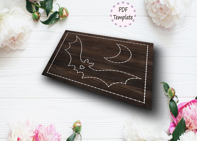 Halloween Bat String Art Template Pattern Bat String Art Etsy