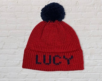 Custom Knit Beanie - Medium Text - Medium Pom