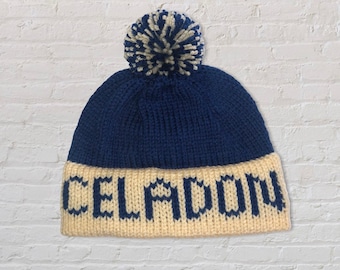 Custom Knit Beanie - Large Text - Medium Pom
