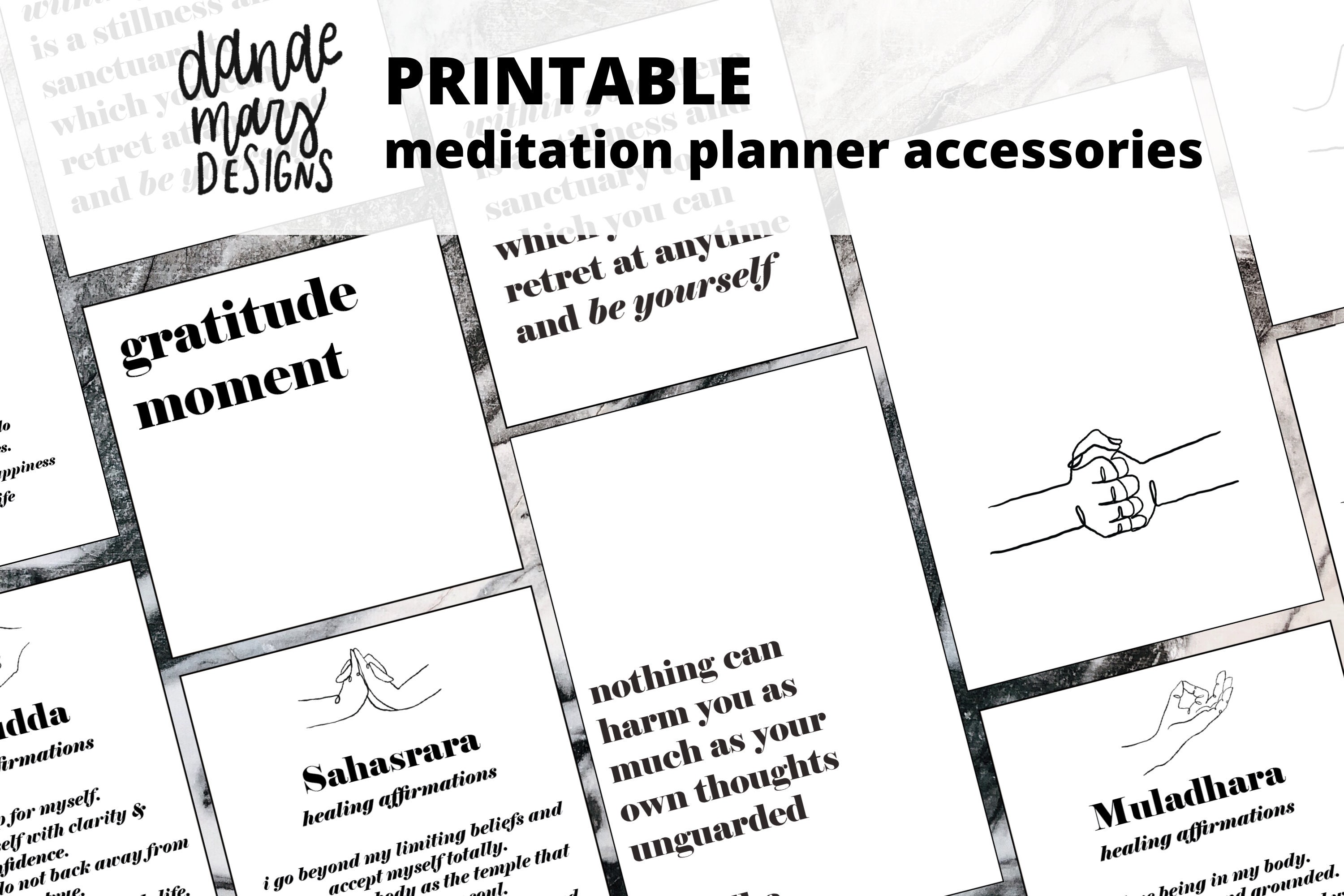 Minimalist Meditation Printable Planner Cards Mudras | Etsy