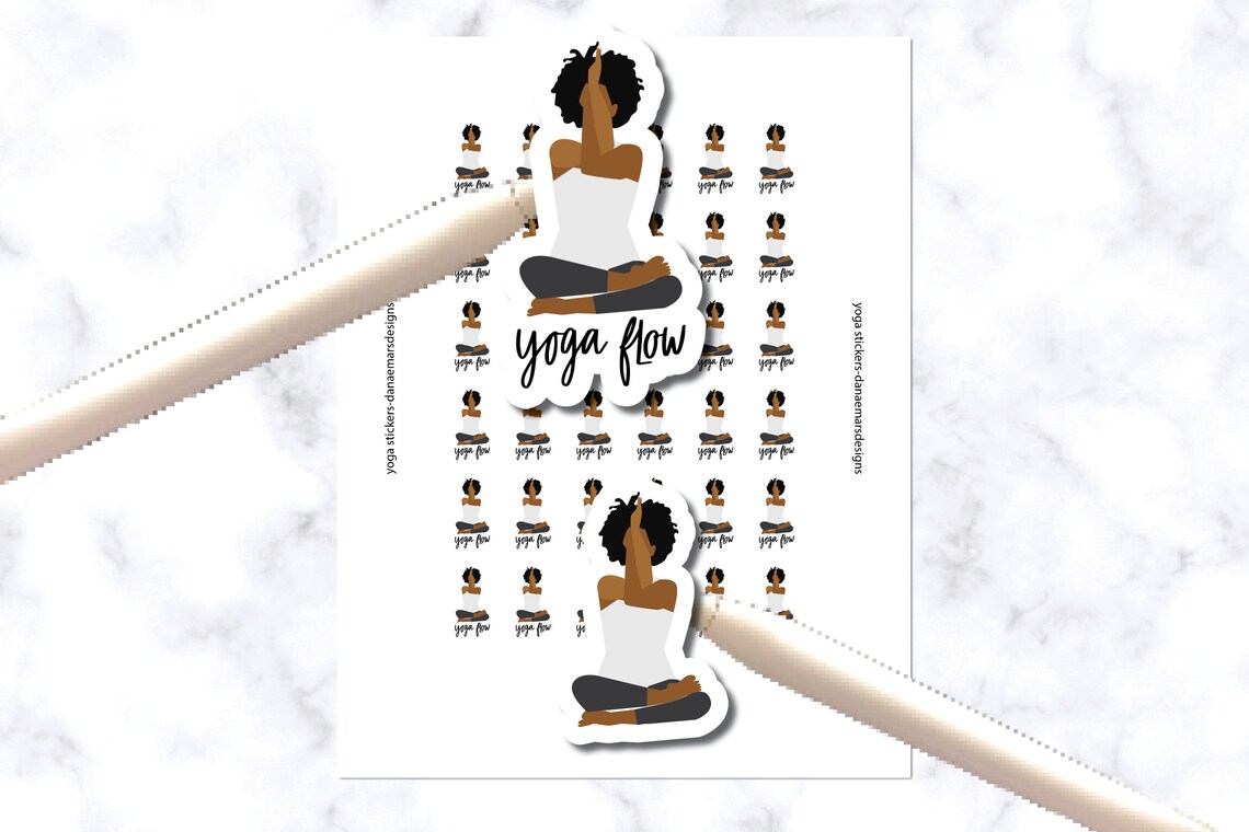 brown girl printable yoga stickers for all planners etsy