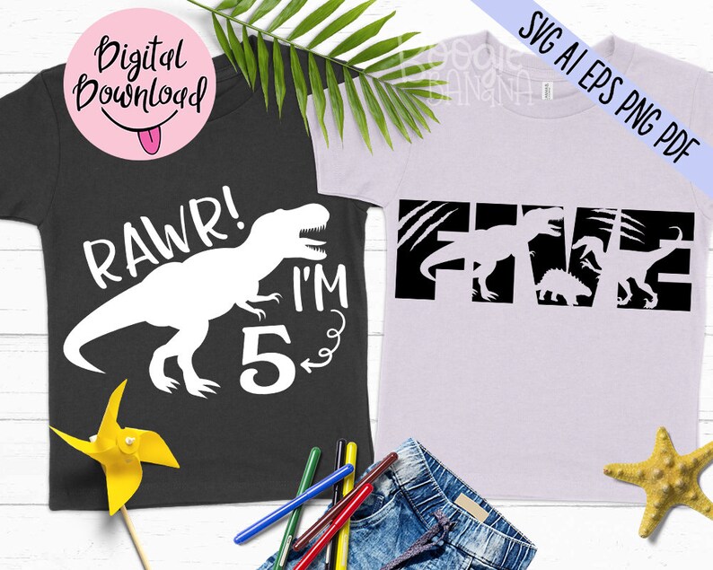 Download Rawr I'm Five Svg Eps Png Pdf Cut File 5th Birthday T-Rex ...