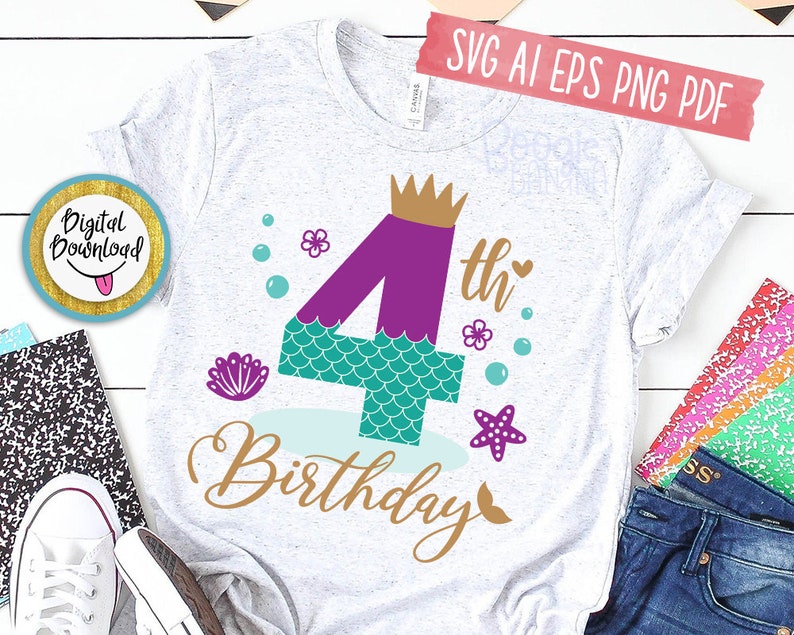 My 4th Birthday Mermaid Svg Eps Png Pdf Clipart Cut File ...