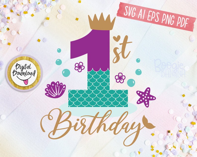 Download My 1st Birthday Mermaid Svg Eps Png Pdf Clipart Cut File ...