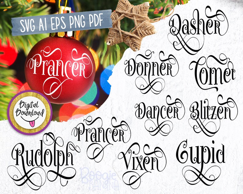 Download Christmas Reindeer Names Svg Eps Png Pdf Cut File ...