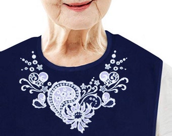 Classy Pal Adult Bib For Women with Embroidered Design. Waterproof, Reusable & Washable (Lace Collar)