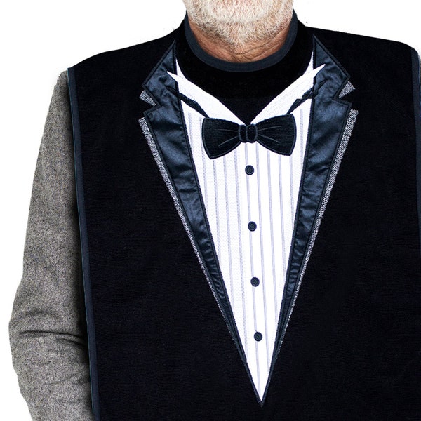 Classy Pal Adult Bib for Men with Embroidered Design Waterproof, Reusable & Washable (Tuxedo)