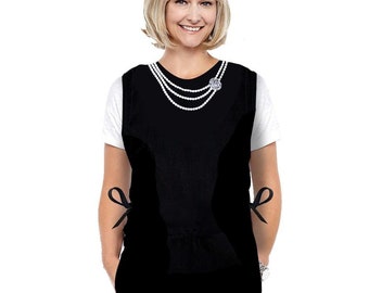 Classy Pal Cobbler Aprons for Women with Pockets, Cleaning Smock for Artist, Teacher & Hair Stylist, Mandiles Para Mujer (Black, Pearls)