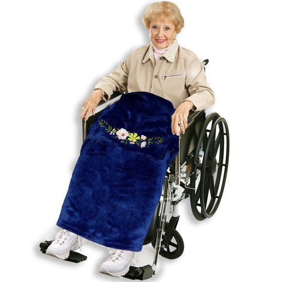 Classy Pal Wheelchair Blanket With Pouch for Adults, Fleece Wrap for  Airplane & Train, Packable Nap Travel Accessories embroidered Flowers 