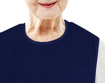 Babero de tela de rizo azul marino para adultos: protector de ropa impermeable con recogedor de migas