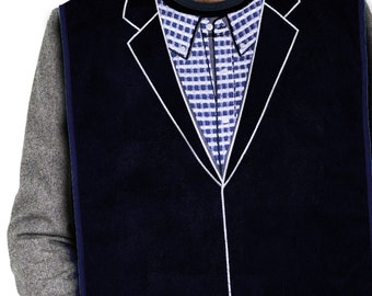 Embroidered Navy Blazer Adult Bib: Classy Clothing Protector