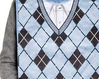 Men's Argyle Embroidered Adult Bib: Classy Pal Clothing Protector