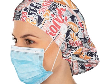 Classy Pal Scrub Cap, Unisex, Colorful Fitted Bouffant Hat with Buttons, Adjustable Elastic with Sweatband, 100% Lightweight Cotton
