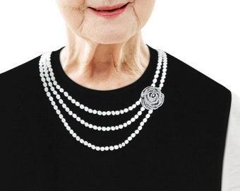 bib necklace online Classy Pal Adult Bib for Women with Embroidered Design Waterproof, Reusable & Washable (Pearl Necklace)