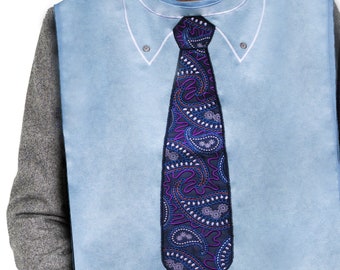 Embroidered Paisley Tie Adult Bib: Classy Men's Clothing Protector