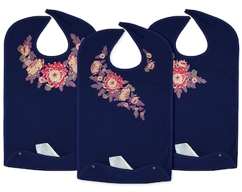 Classy Pal Women's Waterproof Adult Bib with Embroidered Design, Reusable, Washable (3 Pack (Mum Brooch, Sash, Collar))