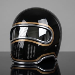 Retro Bulldog 2.0 Black with Gold Stripe Full Face Motorcycle Helmet