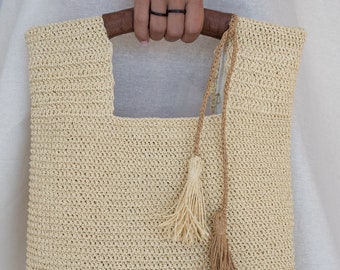 Handmade Artisan Raffia Tote Bag, Natural Straw Raffia Bag, Raffia and Leather Tote, Boho Summer Bag, Beach Bag