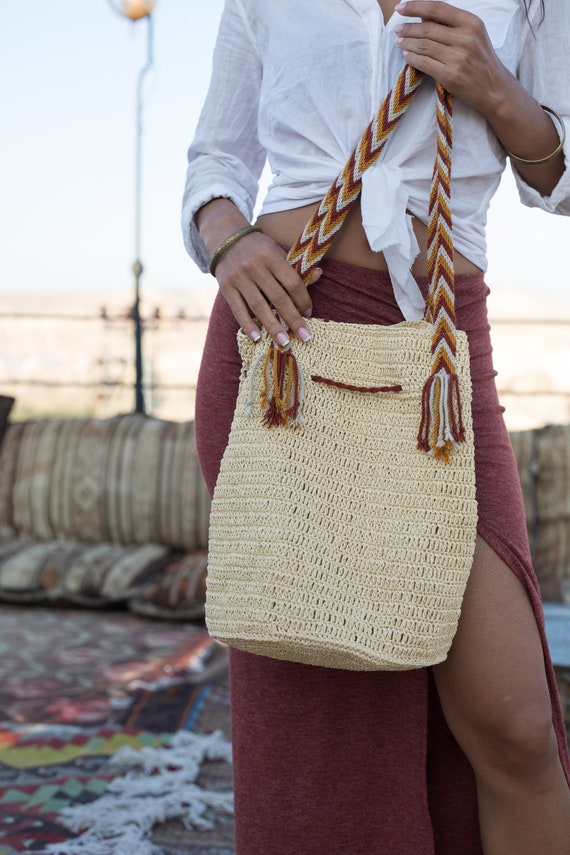 Bolso de rafia artesanal hecho a mano con correa Wayuu Etsy