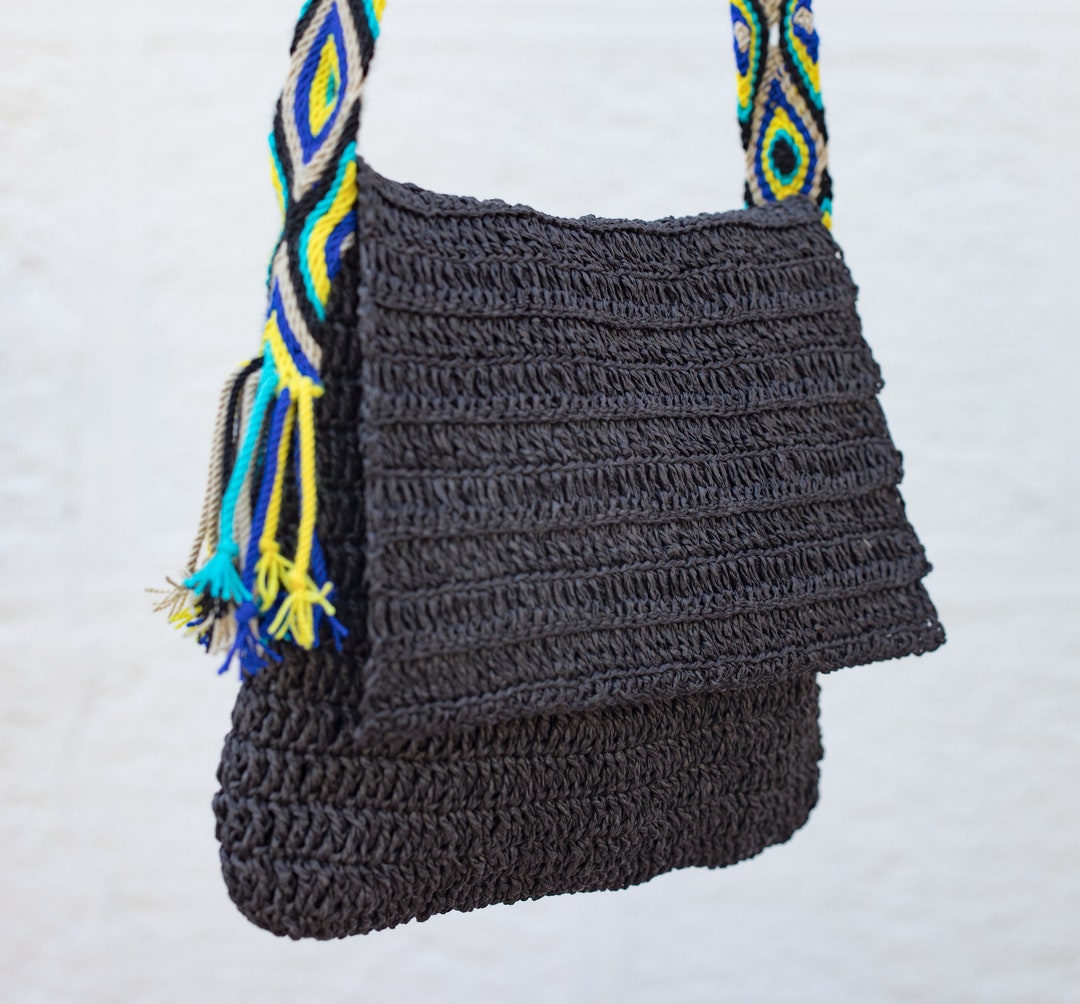 Handmade Artisan Raffia Bag With Wayuu Strap, Gift for Her, Crossbody ...