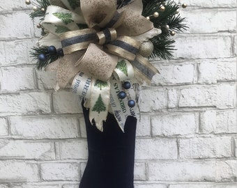 Christmas Stocking Door Decor, Christmas Decor, Christmas Stocking Door Hanger, Christmas Stocking Wreath, Holiday Decor