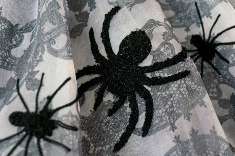 Cotton liner Made in USA. Organza circle skirt with spiders embroidery