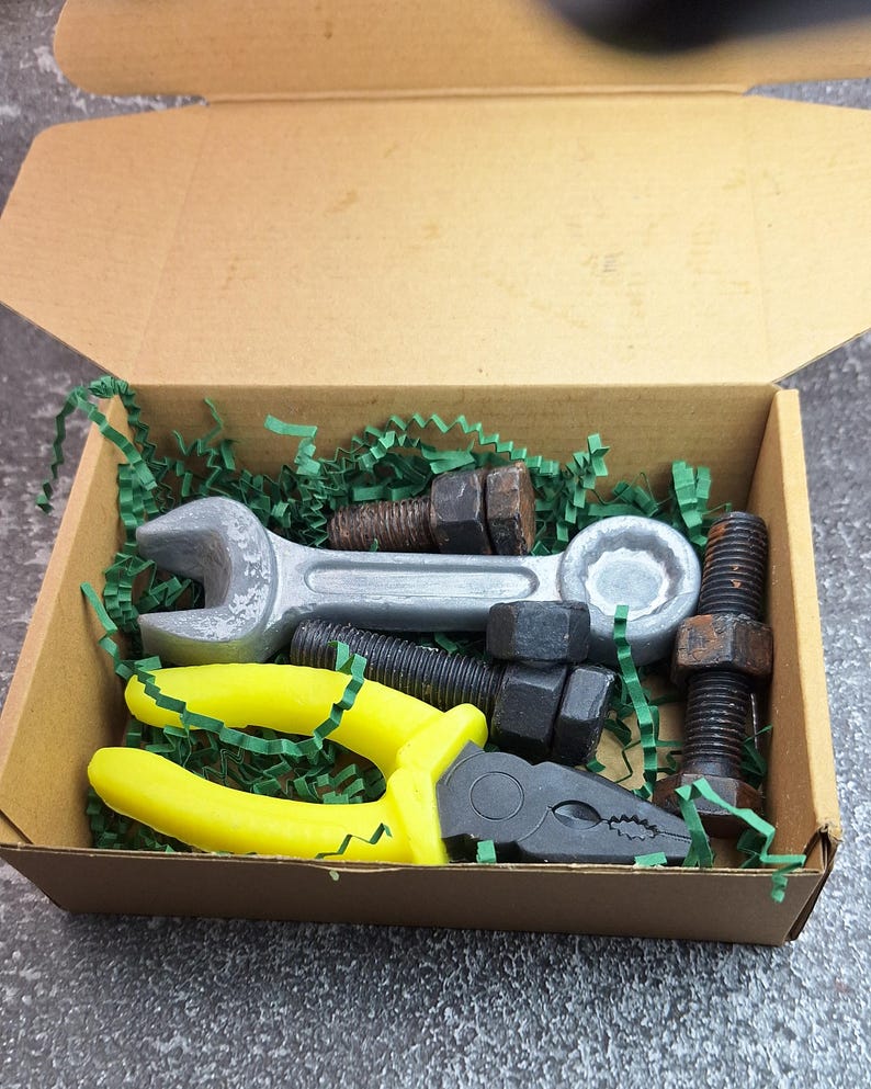 Bolts and Nuts Soap Set Realistic Tools Gag Gift for Men Mechanic Dad Gift Stocking Stuffer White Elephant Funny Birthday Handmade USA image 1