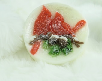 Christmas gift Cardinal bird gift Stocking stuffer Goat milk Soap Glitter Handmade in the USA